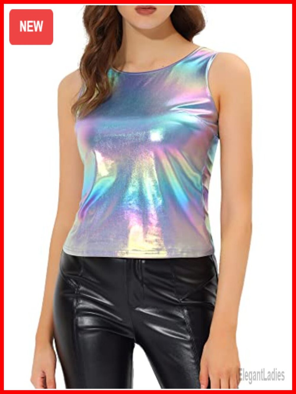 Women's Metallic U Neck Party Tank Top